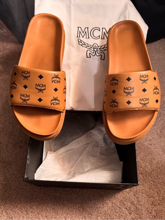 MCM Cognac/Tan Logo Print Slide Sandals MCM Men main image 4